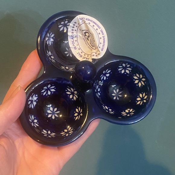 NWT Polish Pottery Condiment / Spice Dish 5" 94-L Bolesławiec - Flower / Holiday - Picture 5 of 7